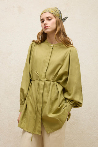 Belted Linen-Blend Tunic Green