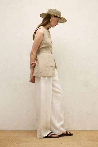 Linen Buttoned Vest Sand