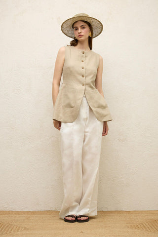 Linen Buttoned Vest Sand