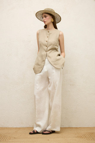 Linen Buttoned Vest Sand