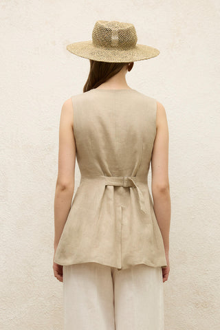 Linen Buttoned Vest Sand