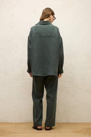 Linen Oversize Buttoned Shirt Green