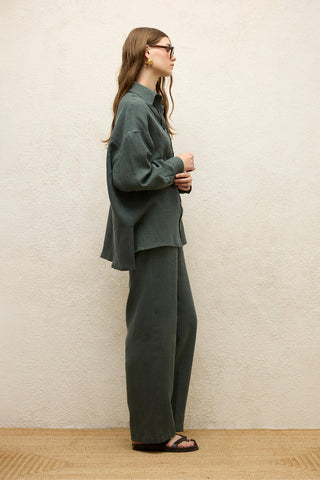 Linen Oversize Buttoned Shirt Green