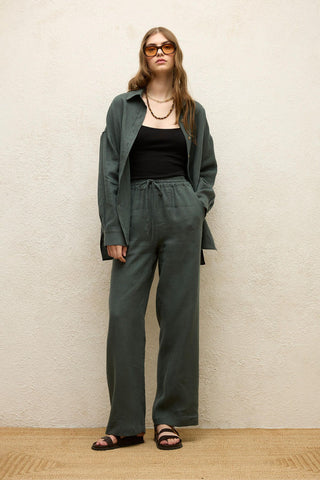 Linen Oversize Buttoned Shirt Green