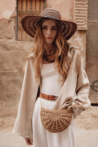 Patterned Straw Mini Bag Natural