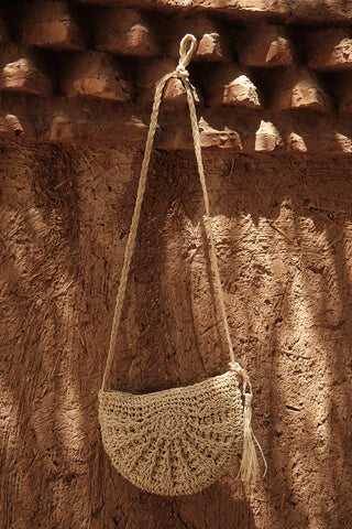 Patterned Straw Mini Bag Beige