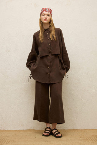 Straight Linen Trousers Dark Brown