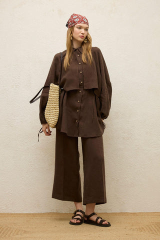 Straight Linen Trousers Dark Brown