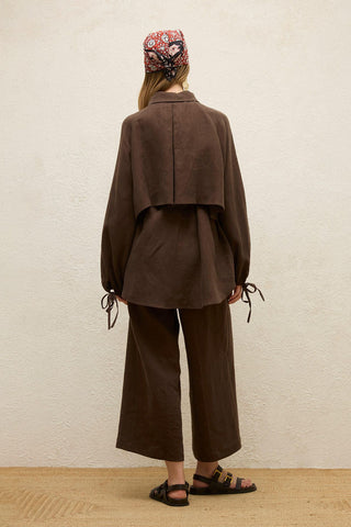 Straight Linen Trousers Dark Brown