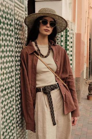 Linen Oversize Buttoned Shirt Bark Brown