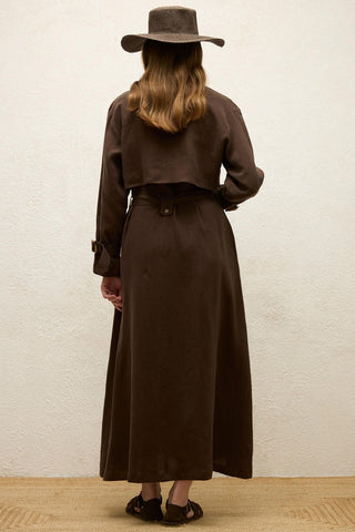 Linen Trench Style Dress Dark Brown