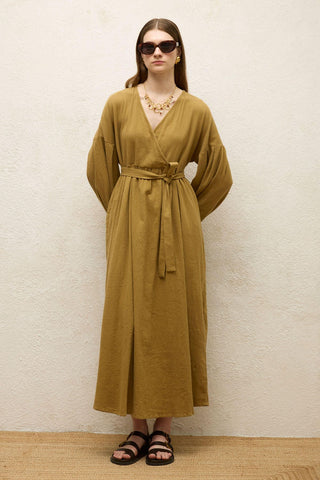 Cotton Wrap Dress Sand