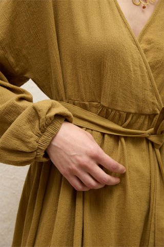Cotton Wrap Dress Sand