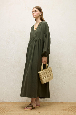Cotton Wrap Dress Emerald
