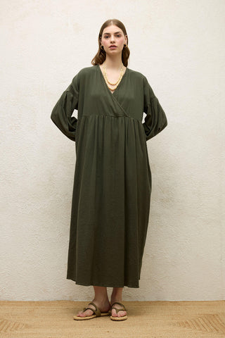Cotton Wrap Dress Emerald