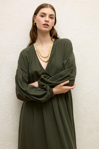 Cotton Wrap Dress Emerald