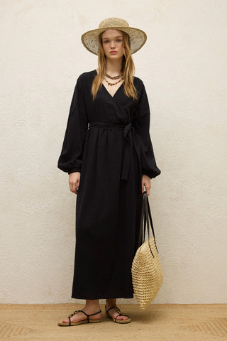 Cotton Wrap Dress Black