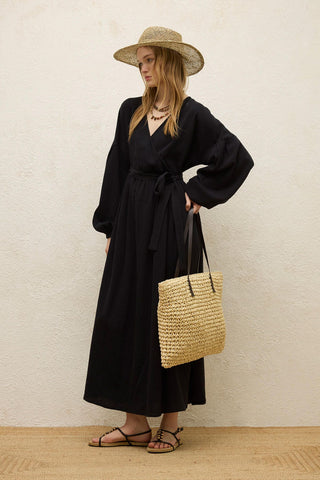 Cotton Wrap Dress Black