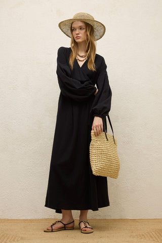 Cotton Wrap Dress Black