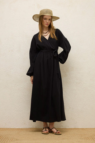 Cotton Wrap Dress Black