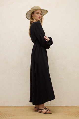 Cotton Wrap Dress Black