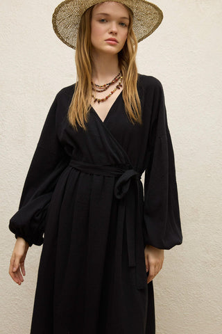 Cotton Wrap Dress Black