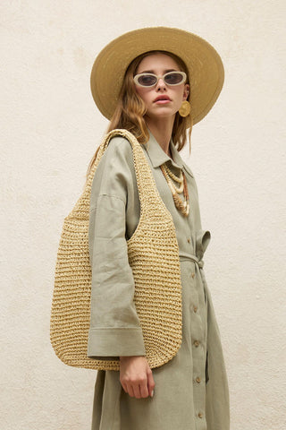 Straw Shopper Bag Beige