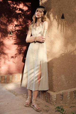 Linen Dress With Slit Sand