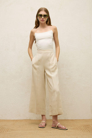 Straight Linen Trousers Beige