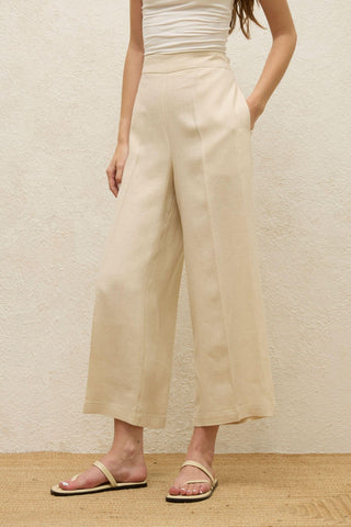 Straight Linen Trousers Beige