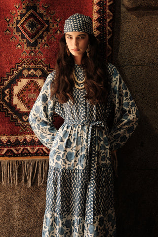 Layered Patterned Viscose Dress Blue Simone