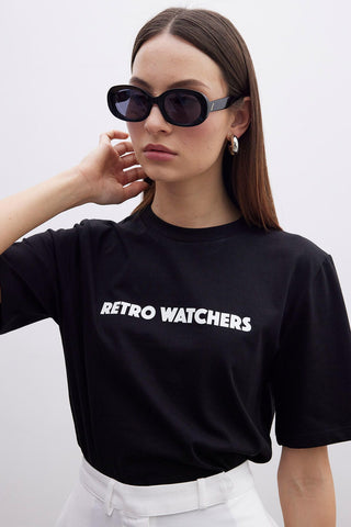 Printed Oversized Short Sleeve T-Shirt Retro Watchers