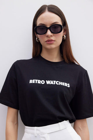 Printed Oversized Short Sleeve T-Shirt Retro Watchers