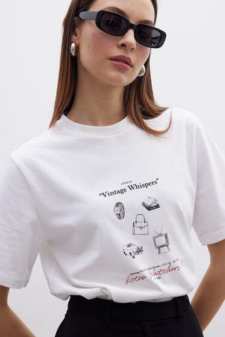 Printed Oversized Short Sleeve T-Shirt Vintage Whispers