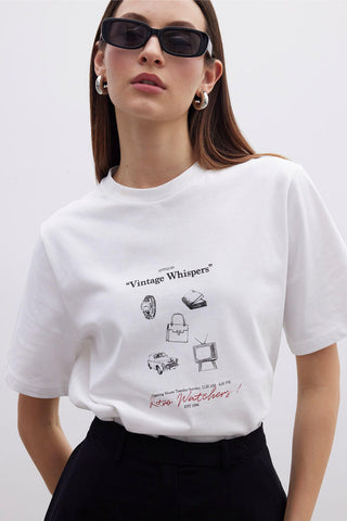 Printed Oversized Short Sleeve T-Shirt Vintage Whispers