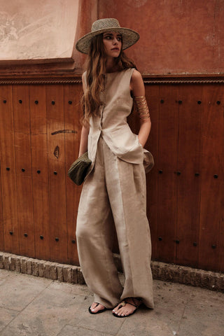 Linen Palazzo Trousers Sand