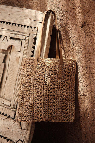 Patterned Straw Shoulder Bag Natural