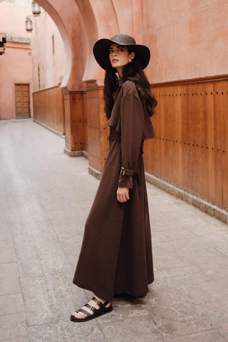 Linen Trench Style Dress Dark Brown