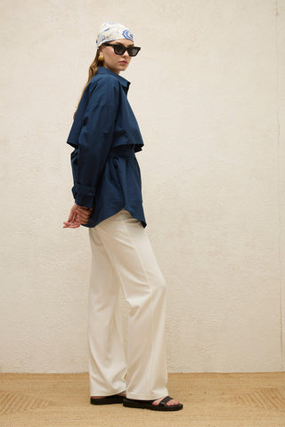 Belted Trench Shirt Navy Blue