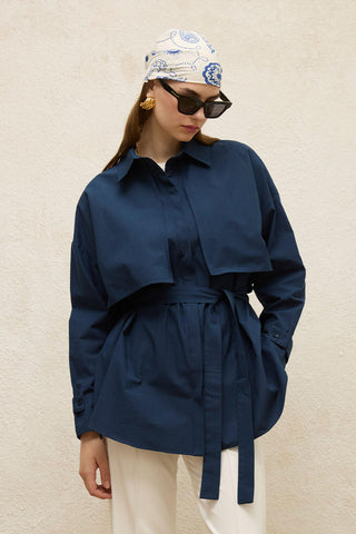 Belted Trench Shirt Navy Blue