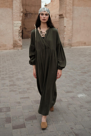 Cotton Wrap Dress Emerald