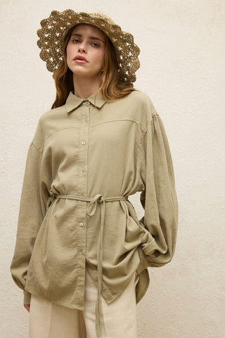 Cotton Balloon Sleeve Shirt Sage