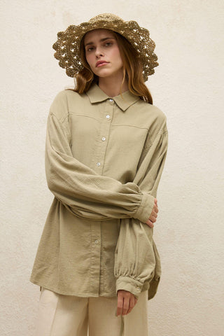 Cotton Balloon Sleeve Shirt Sage