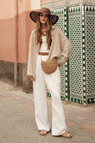 Linen Palazzo Trousers Ecru