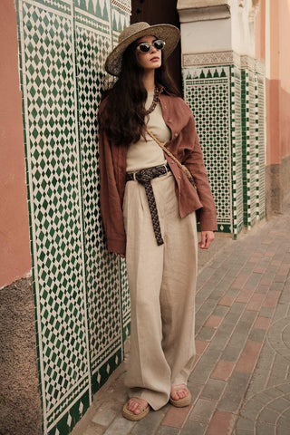 Linen Palazzo Trousers Sand