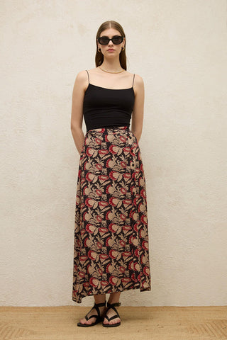 Patterned Wrap Viscose Skirt Amber