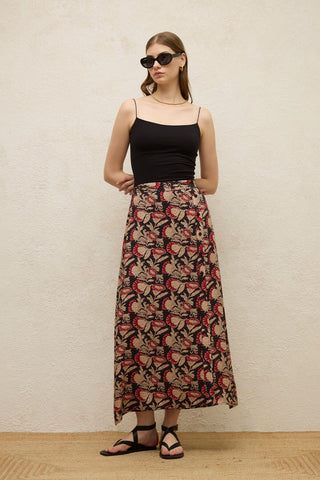 Patterned Wrap Viscose Skirt Amber