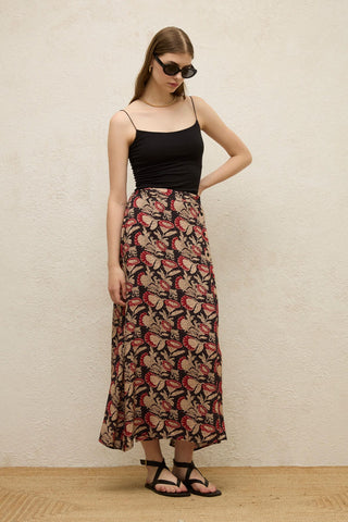 Patterned Wrap Viscose Skirt Amber