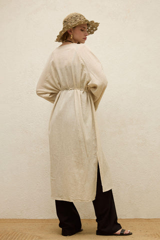 Cotton Tie-Waist Long Tunic Natural