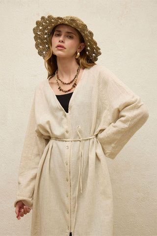 Cotton Tie-Waist Long Tunic Natural